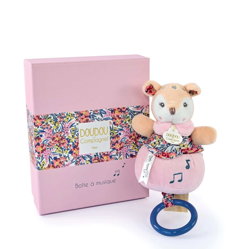 Doudou et Compagnie - Boh'aime - Faon Music Box - Pink - 20cm - Birth Gift - Beautiful Gift Box - DC4022 - Image 1