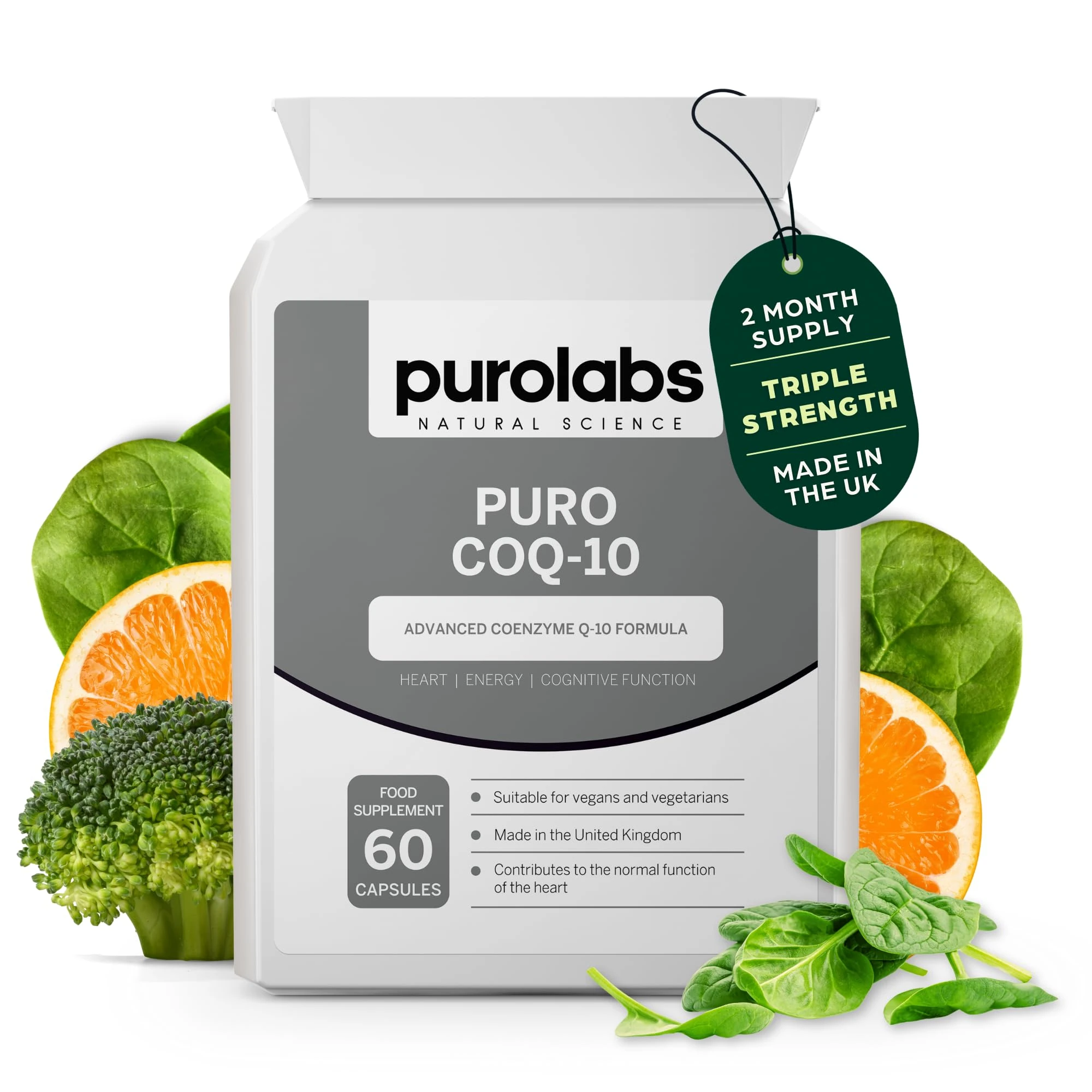 Purolabs Ubiquinone CoQ10 100mg Supplement - High Strength Coenzyme Q10-60 Vegan Capsules - High Absorption - Made in The UK