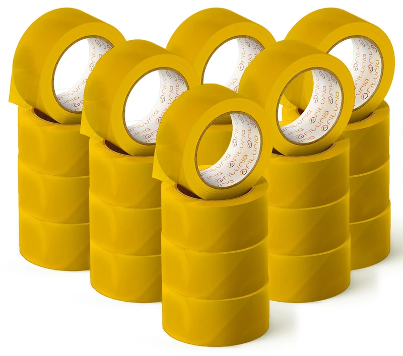 OFITURIA Yellow Adhesive Tape for Packing and Organising Your Boxes and Shipments, Seal in Various Bright Colours 66 m x 48 mm (24 Units - Yellow)