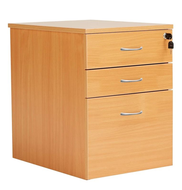 Office Hippo Heavy Duty 3 Drawer Mobile Pedestal Filing Cabinet, Lockable Office Storage, Beech, 40.4 x 50 x 63.6 cm, Home Office