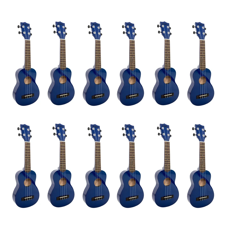 Soprano ukulele 12 pack in dark blue with black bags