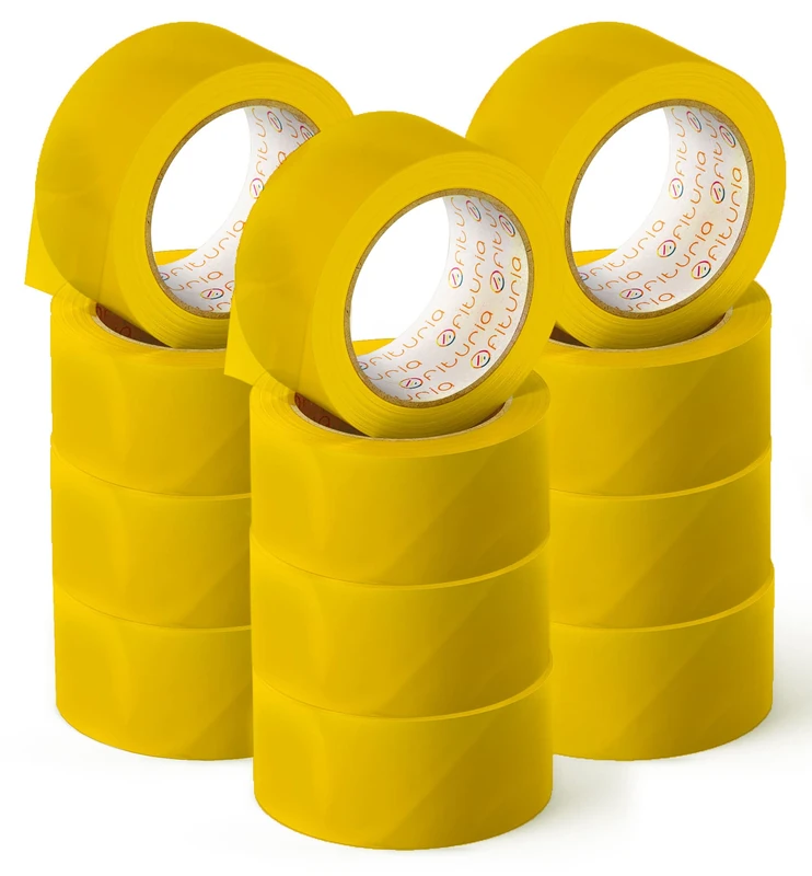 OFITURIA Adhesive Tape, Yellow Colour, Tape for Packing and Organising Your Boxes and Shipments, Seal in Various Bright Colours, 66 m x 48 mm (12 Units - Yellow)