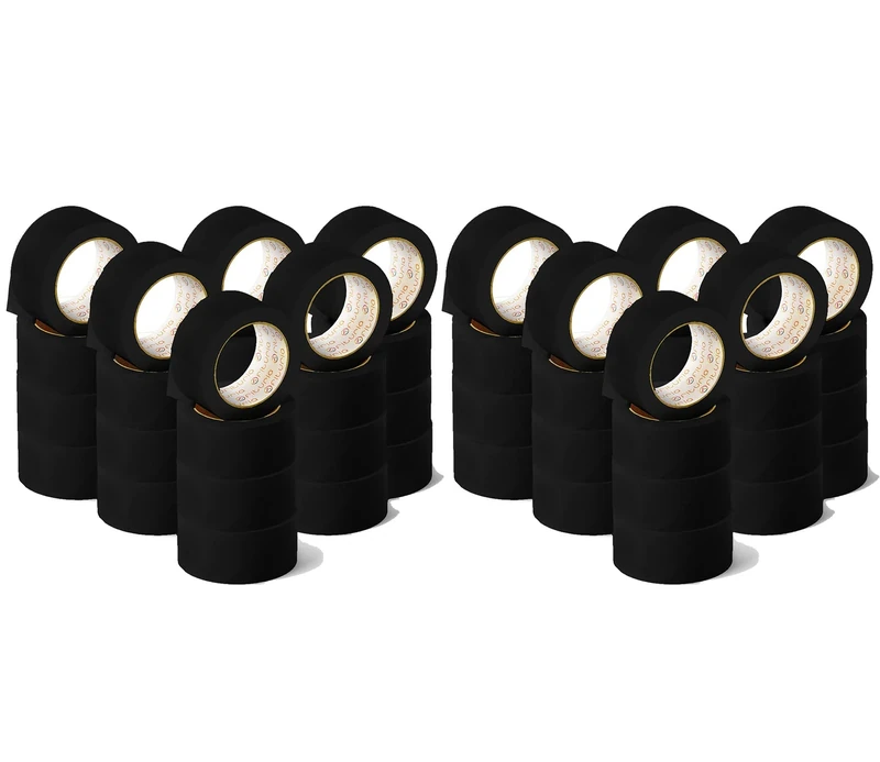 OFITURIA Black Adhesive Tape for Packing and Organising Your Boxes and Shipments, Seal in Various Bright Colours 66 m x 48 mm (48 Units - Black)