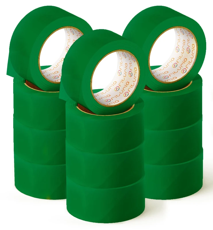 OFITURIA Adhesive Tape Green Colour Tape for Packing and Organising Your Boxes and Shipments Seal in Various Bright Colours 66m x 48mm (12 Units - Green)