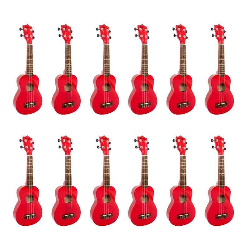 Soprano ukulele 12 pack in red with black bags