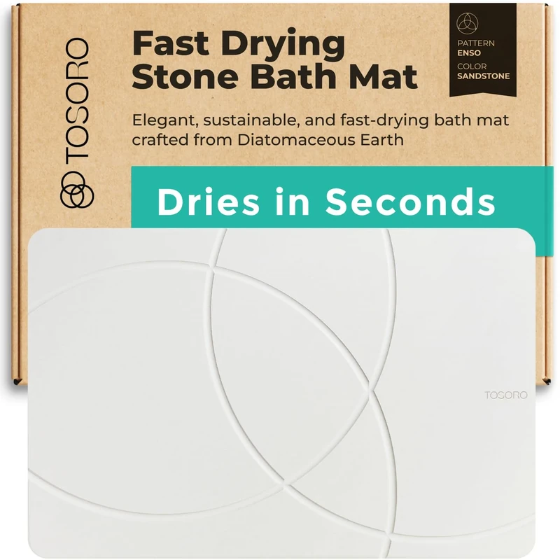 TOSORO - Stone Bath Mat, Diatomaceous Earth Non-Slip Stone Shower Mat - Quick Drying Absorbent Bath Stone Mat - Elegant & Modern Design, Easy to Clean (23.5 x 15 Sandstone)
