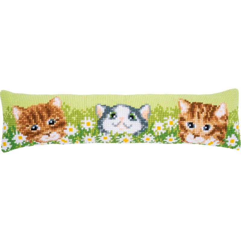Vervaco Cross Stitch Embroidery Kits Decorative Draught Excluder Pre-Printed Cushion Cats DIY Set Creative Set for Adults Approx. 80 x 20 cm Craft Set Craftsman Home Decoration