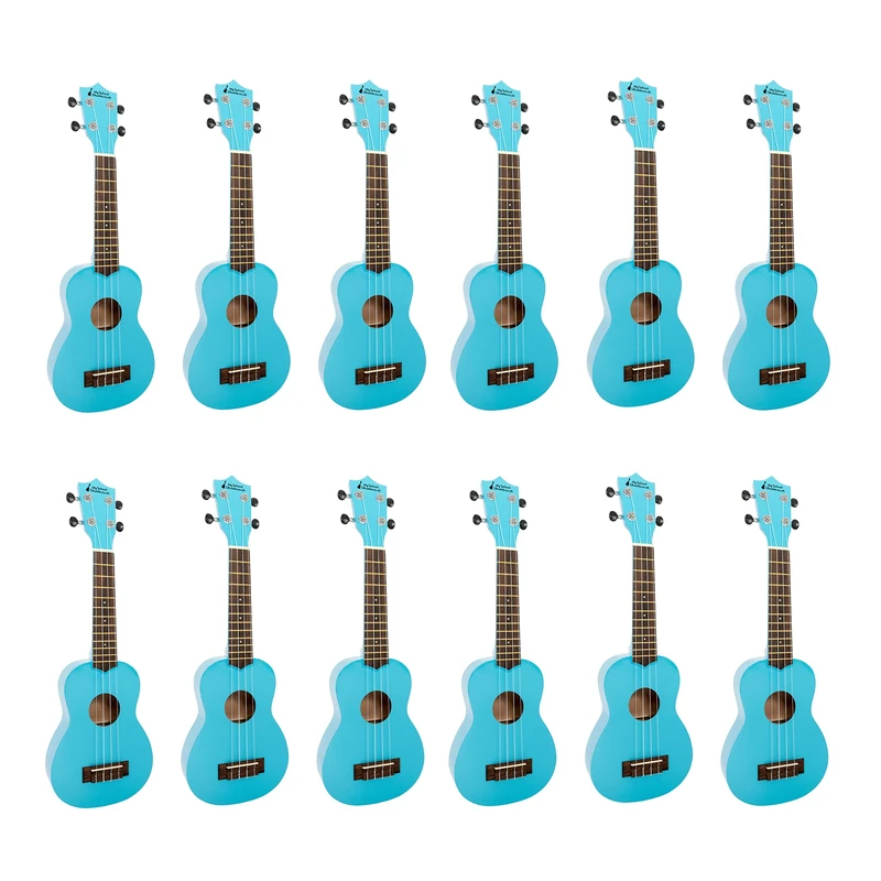 Soprano ukulele 12 pack in light blue with black bags
