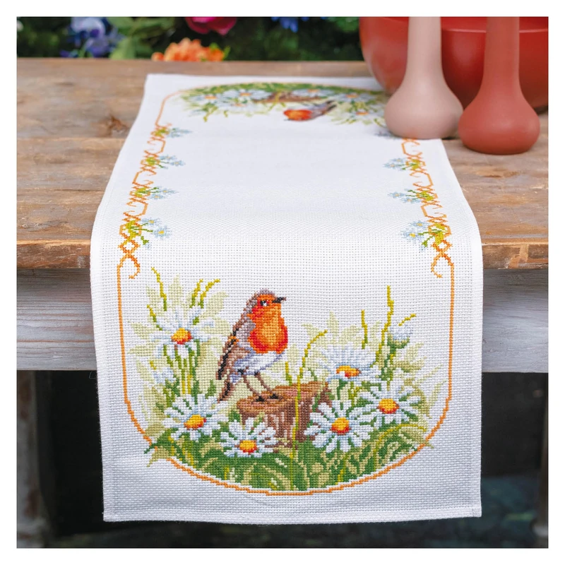 Vervaco Daisy and Robin Counted Cross Stitch Table Runner Set, Multi-Colour