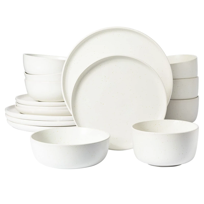 Gibson Elite James Street 16 Piece Stoneware Reactive Double Bowl Dinnerware Set - Sea Salt White
