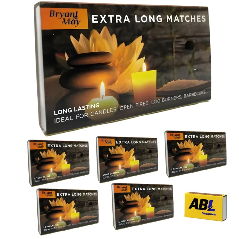 5 Boxes of Bryant & May Extra Long Matches + ABL Supplies Matchbox