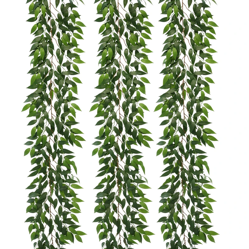 dallisten 3 Strands Italian Ruscus Artificial Vines, 73" Silk Vine Garland with Green Leaves, Fake Hanging Plants Greenery Decor for Home, Bedroom, Wall, Party, Wedding Decoration