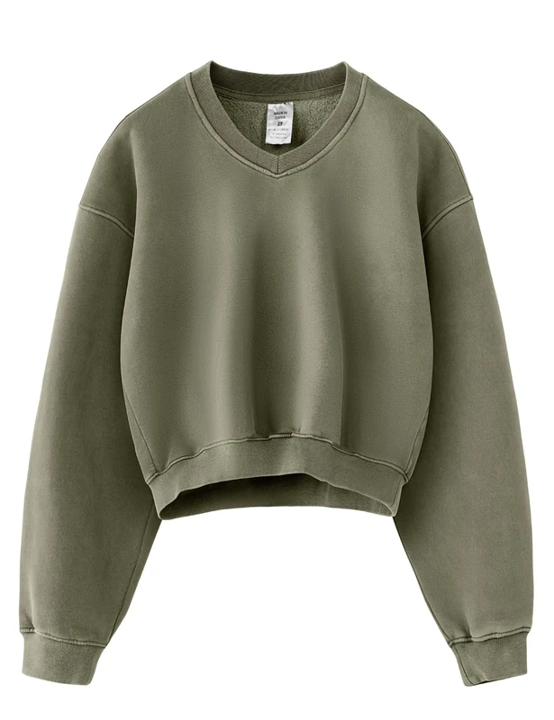 Hatant Sweatshirt for Women Acid Wash Athletic Hoodie Heritage Fleece V-neck Long Sleeve Hoodie Fleece Women Sweatshirt, Green, XL