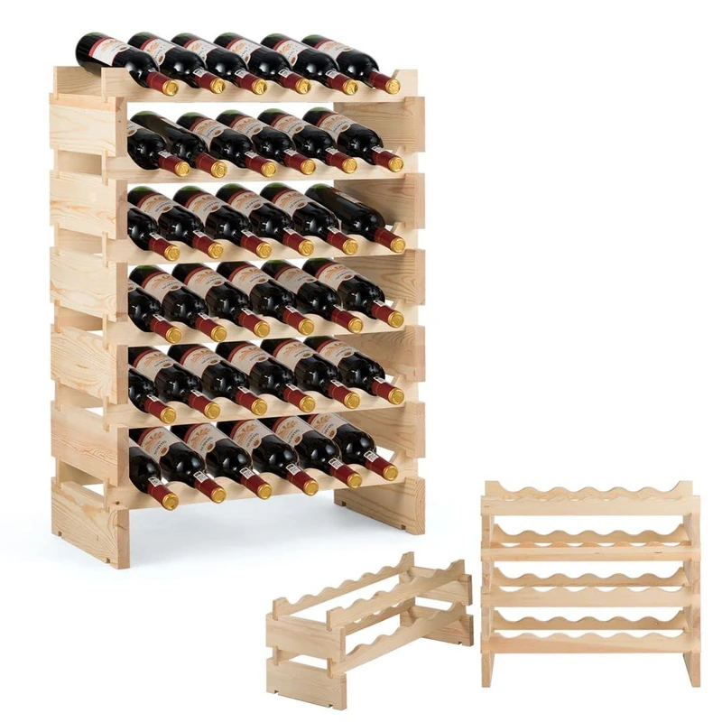 GiantexUK Wooden Wine Rack, 36/60/72 Bottles Wine Display Shelf, 6 Tier Stackable Wine Bottle Organizer for Home, Restaurant, Bar and Wine Cellar (36 Bottles, 63 x 28 x 85cm)
