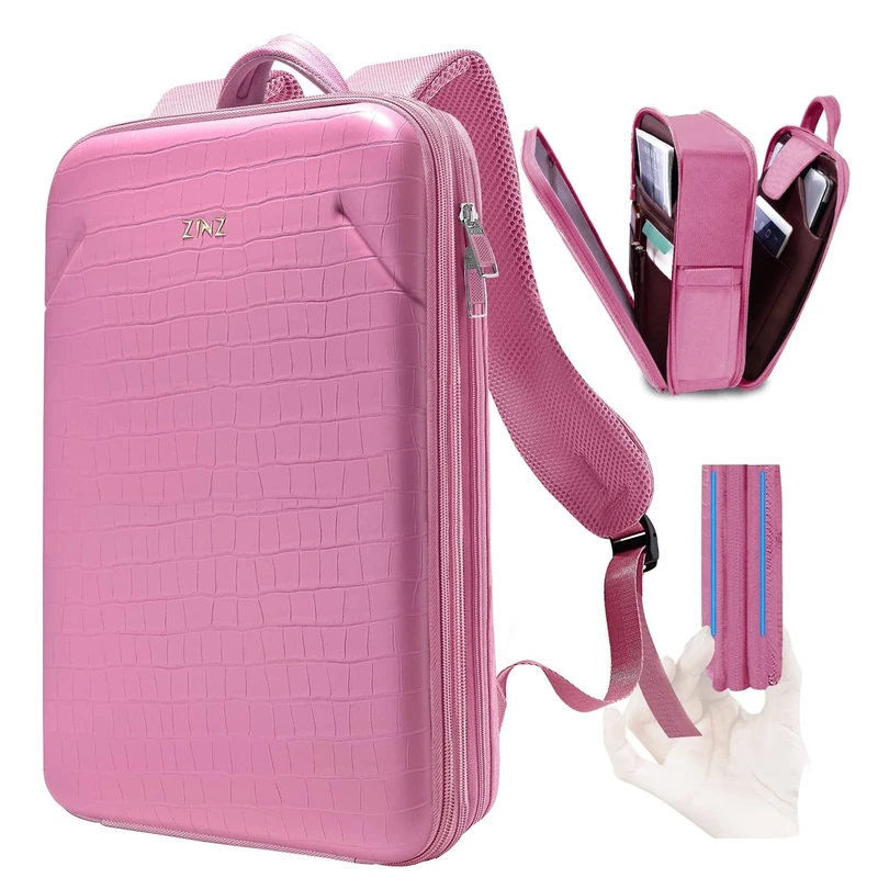 ZINZ Protective Laptop Backpack, Expandable Computer Bag Rucksack with Hard Leather Cover & 3 Compartments for 15 15.6 16 inch Notebooks, Ergonomic Shoulder Strap，P01K01