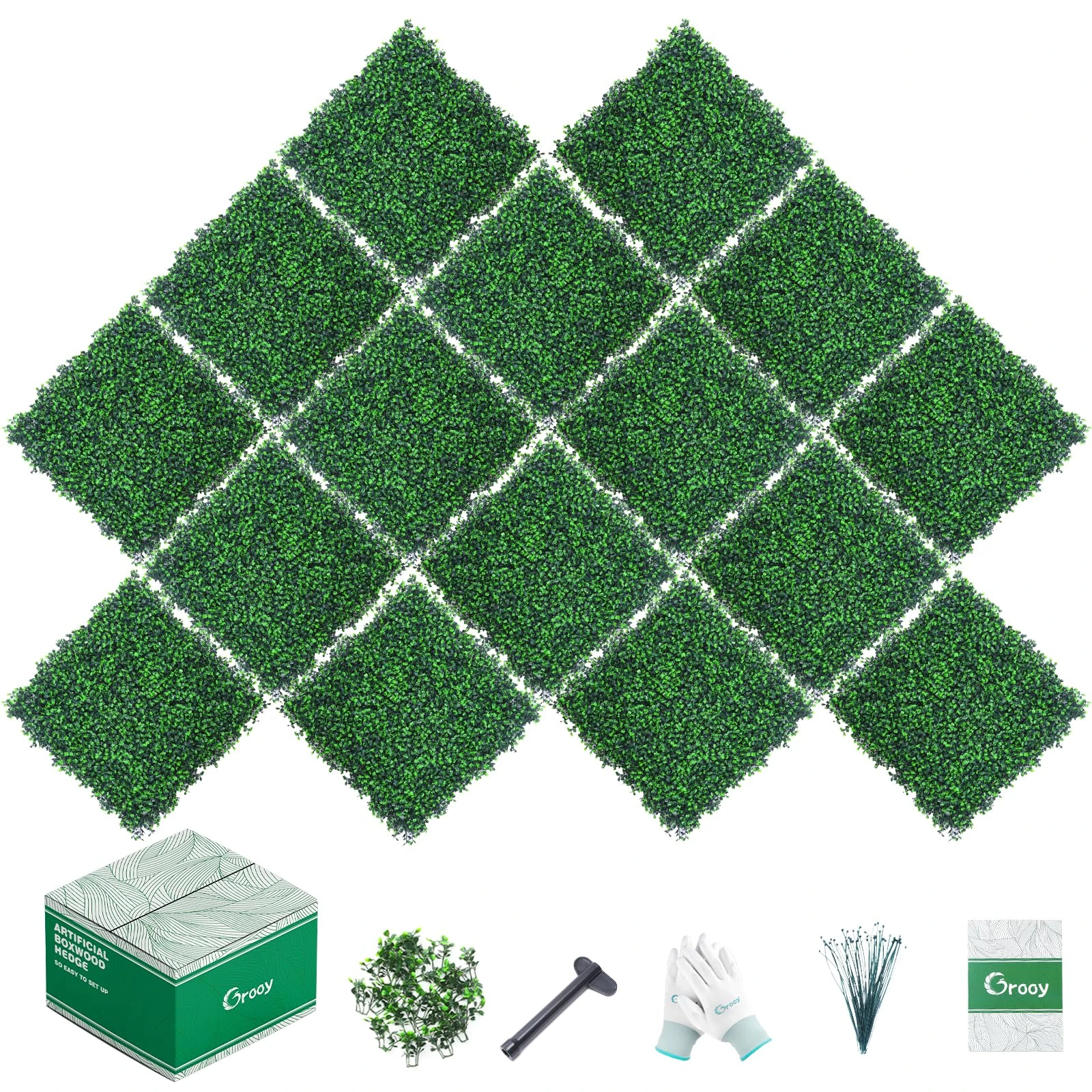 GROOY 16PCS Boxwood Panels, 10"x10" Grass Wall, Plant Wall, Grass Backdrop Wall, Privacy Screen, Sun Protected Green Wall Decor Outdoor, Indoor, Garden, Backyard and Décor
