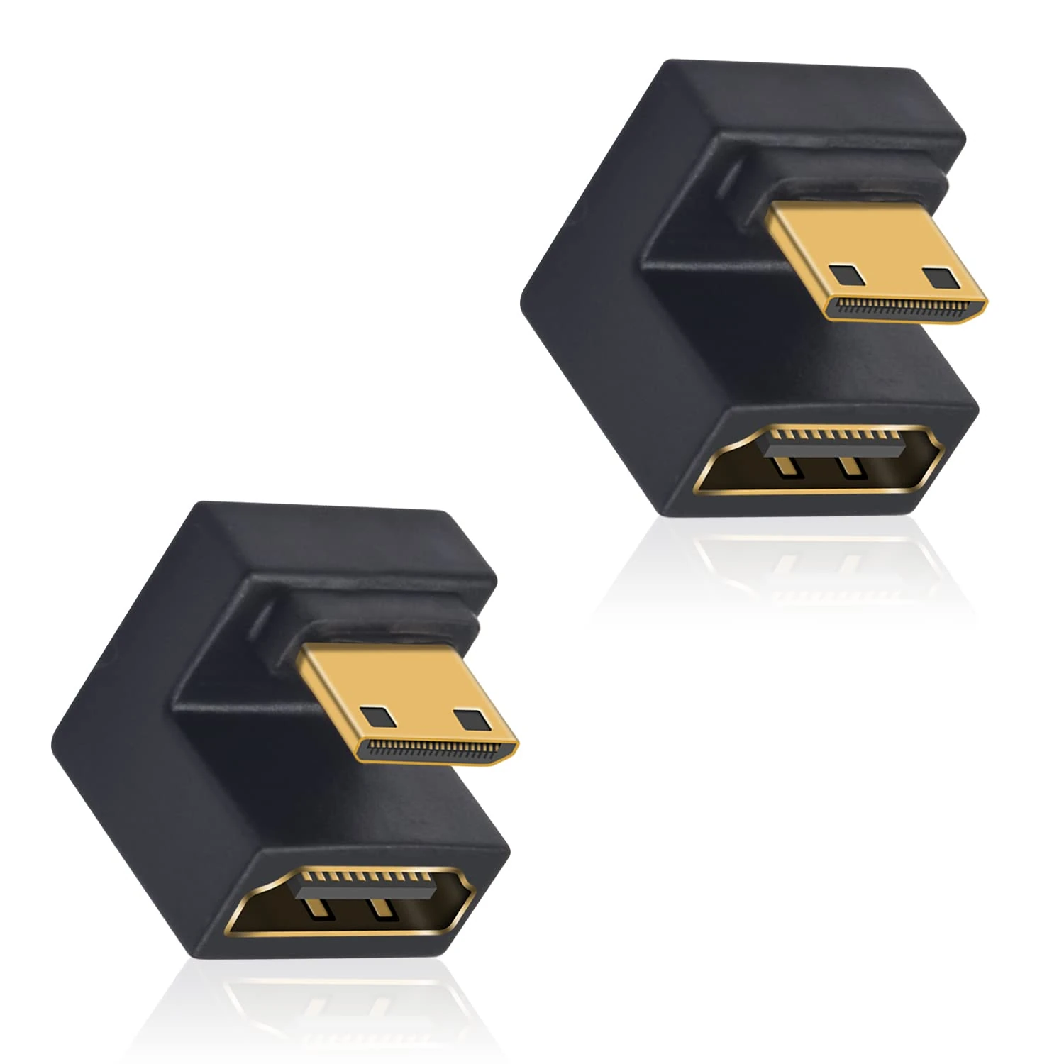 Duttek U Shape HDMI to Mini HDMI 8K Adapter, Down Angle Mini HDMI Male to HDMI2.1 Female Extension Adapter，Support 8K@60Hz,48Gbps for Camera, Monitors, DVRs(2 Pack)