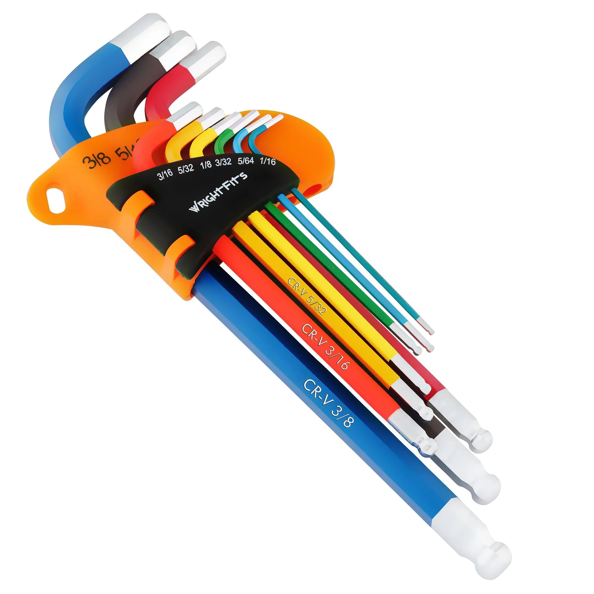 WrightFits Allen Key Set | 9 Pieces Diamond Cut Metric & Imperial Hex Key Set | Color Coded - Long Arm Rubber Coated Hexagon Key -L- Allen Keys - Hand Tool (9 PCs)