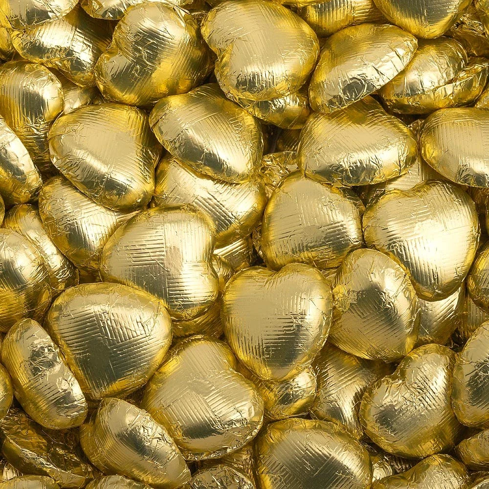 Italian Options Milk Chocolate Foiled Hearts, 30 Chocolates, Gold Foil