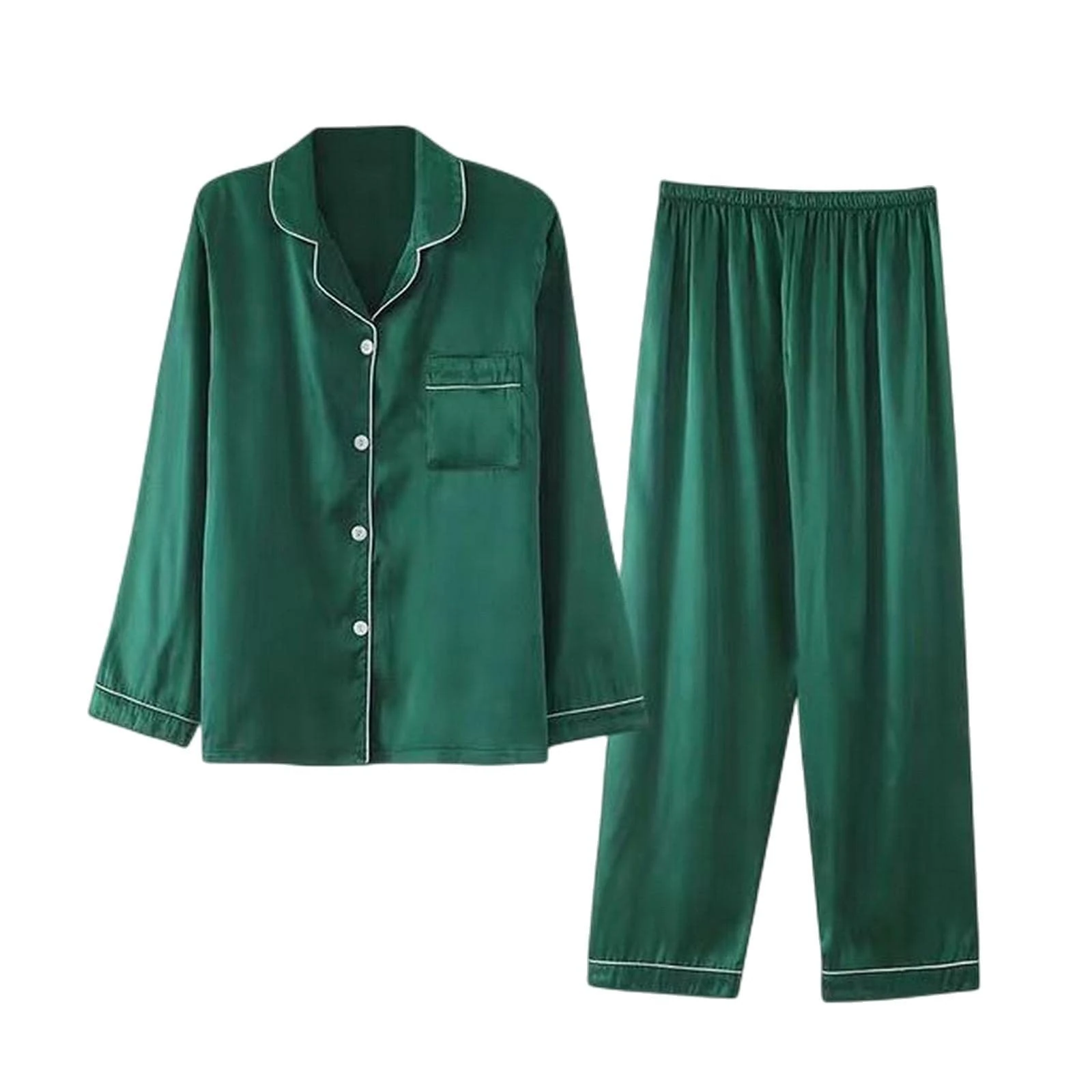 MOGSA Ladies Pyjamas Silk Pajamas Women'S Spring And Summer Long-Sleeved Trousers Suit Thin Ice Silk Satin Ladies Home Service Large Size-9,Xxl 60-70Kg