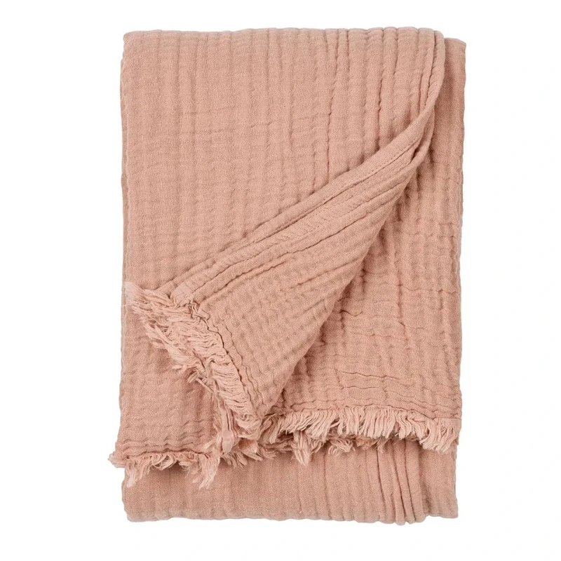 Yard Lark Large Crinkle Cotton Throw, Pink Clay, 240 x 260cm