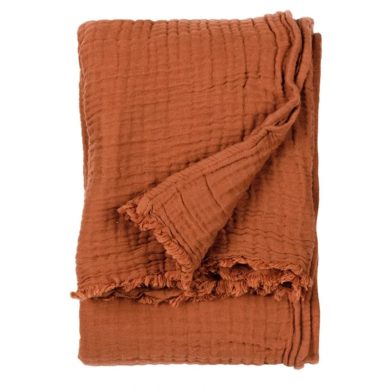 Yard Lark Large Crinkle Cotton Throw, Pecan, 240 x 260cm