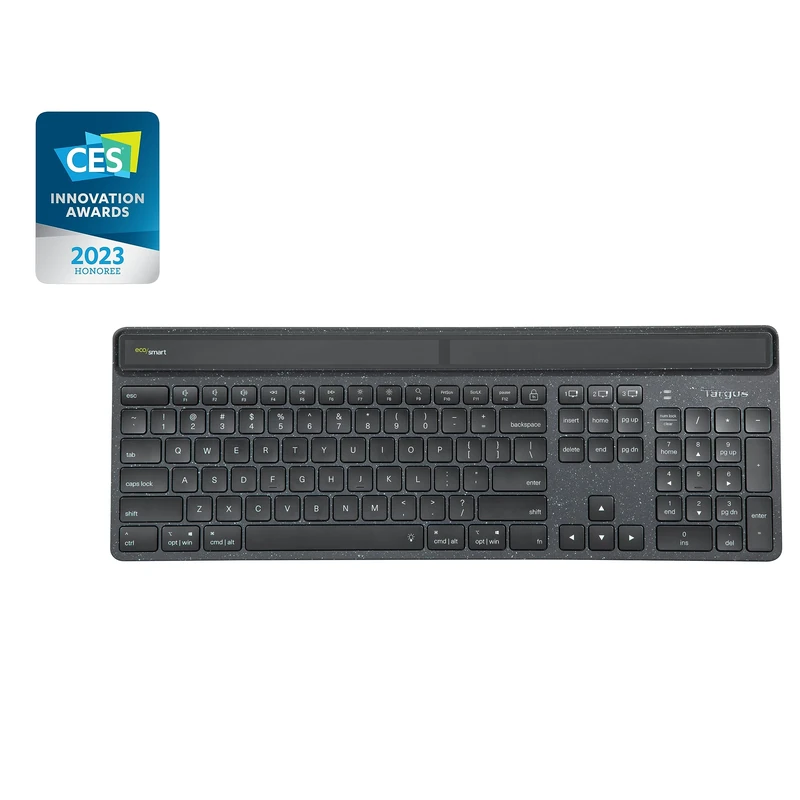 Targus Wireless Keyboard, EcoSmart, Sustainable Energy Harvesting with Solar Technology, Black (UK)