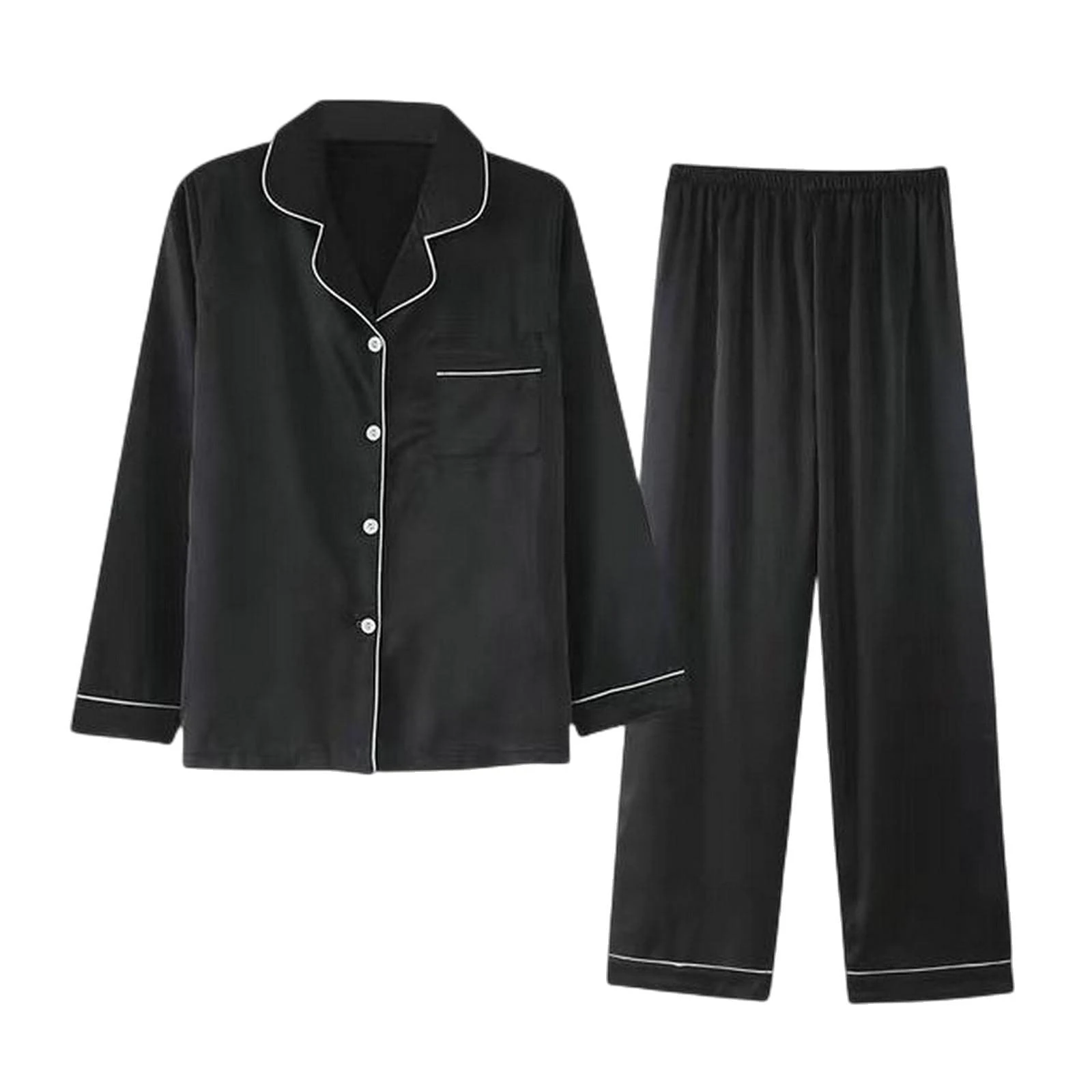 MOGSA Ladies Pyjamas Silk Pajamas Women'S Spring And Summer Long-Sleeved Trousers Suit Thin Ice Silk Satin Ladies Home Service Large Size-2,L 40-50Kg