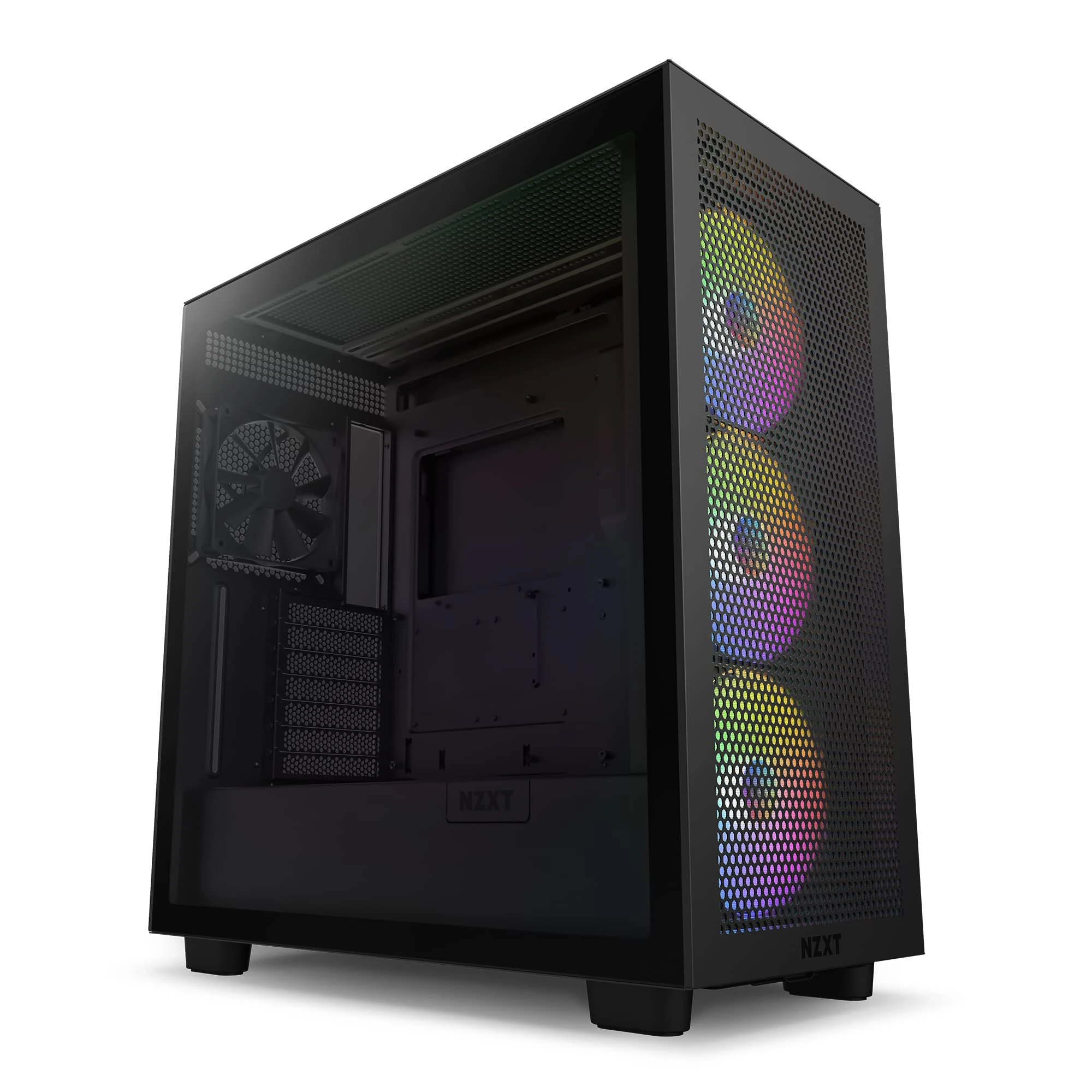 NZXT H7 Flow RGB CM-H71FB-R1 - Compact ATX Mid-Tower PC Gaming Case – High Airflow Perforated Front Panel – Tempered Glass Side Panel – 3 x F140 RGB Core Fans Included – 360mm Radiator Support – Black