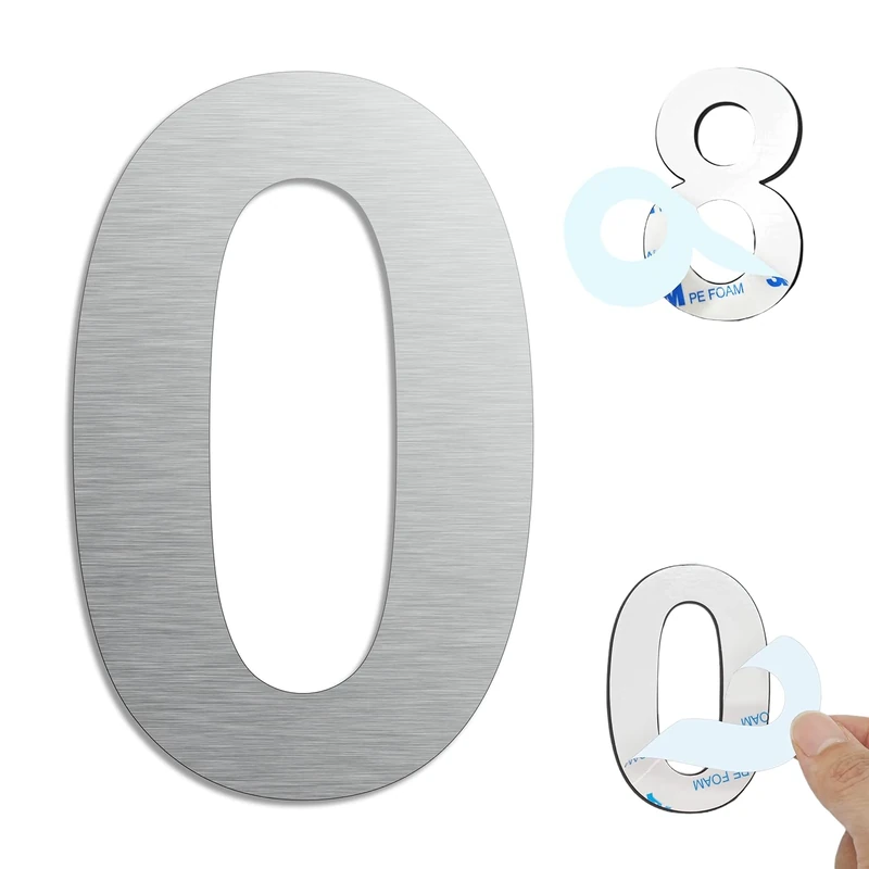 Ywonoby House Numbers - 3 Inch Self Adhesive Metal Stainless Steel Door Numbers Stickers for House Mailbox Apartment Hotel Courtyard - Silver(0)