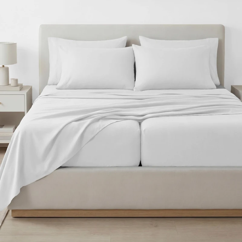 Southshore Fine Living, Inc. 7 Piece Split King Sheet Set for Adjustable Bed, 21 Inch Deep Pocket Sheets, 2 Fitted Bed Sheets Split King, 1 Flat Sheet, 4 Pillowcases, Pet Hair Resistant - White