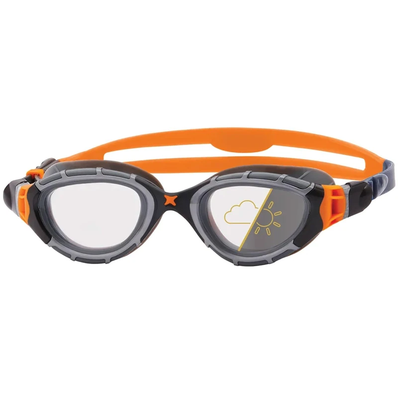 Zoggs Predator Flex Adult Swimming Goggles, UV protection swim goggles, Quick Adjust Comfort Goggles Straps, Fog Free Swim Goggle Lenses, Goggles, Grey/Orange/Reactor, Regular Fit, One Size