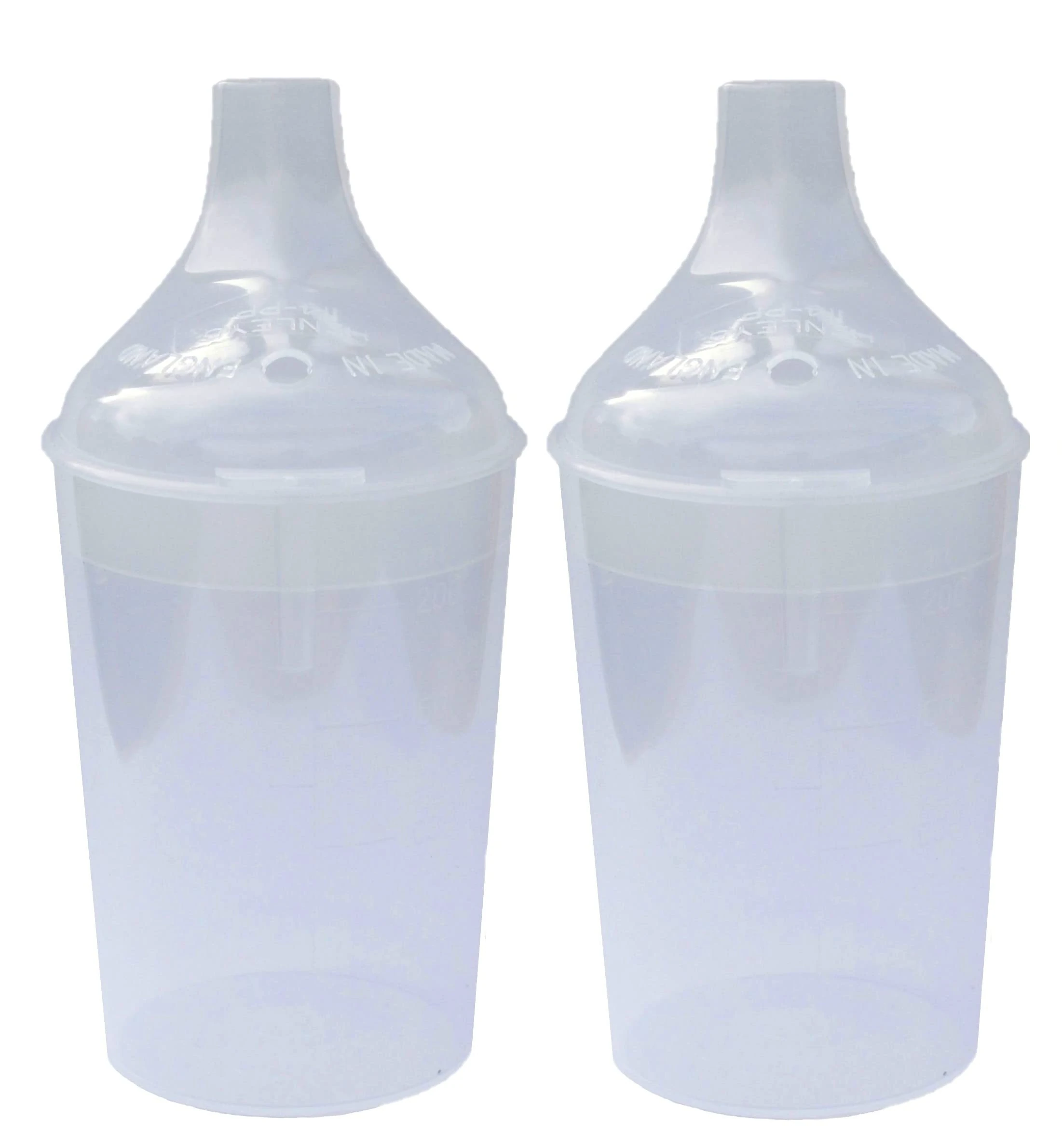 Lizzyoftheflowers 2 Pack - Clear, Wide Spout, Feeding Beakers. 200ml with Graduated Measurements and Controllable Flow Lid - Re-usable Product, Microwave Safe & Spill-Proof