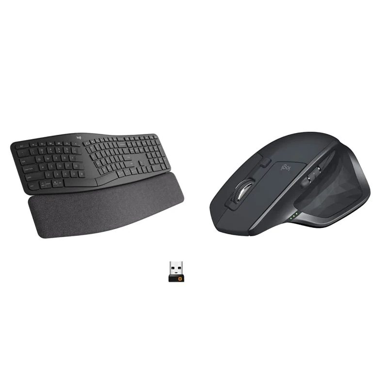 Logitech ERGO K860 Wireless Ergonomic Keyboard, Grey & MX Master 2S wireless mouse, version 2020, Bluetooth and 2.4GHz connection via Unifying USB receiver, grey