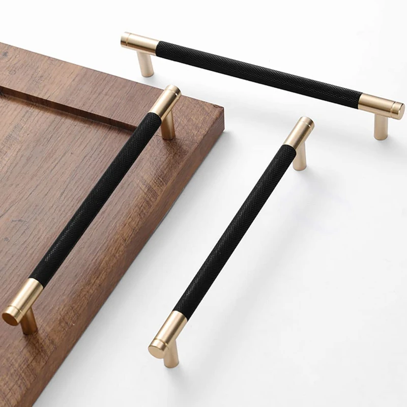 Westablize 10 Pack 7 1/2 Inch 192 mm Bar Cabinet Pulls Gold and Black Knurled Handles for Brushed Gold Drawer Pulls Cupboard Aluminum Handles