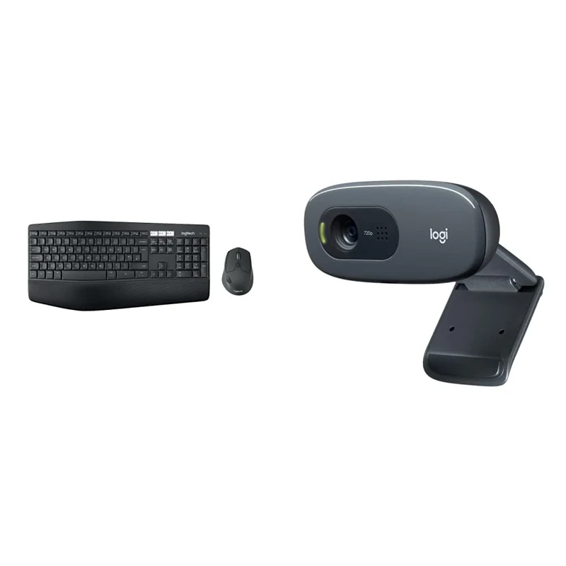 Logitech MK850 Multi-Device Wireless Keyboard and Mouse Combo & C270 HD Webcam, 720p Video Calling, Light Correction, Noise-Reducing Mic, For Skype - Black