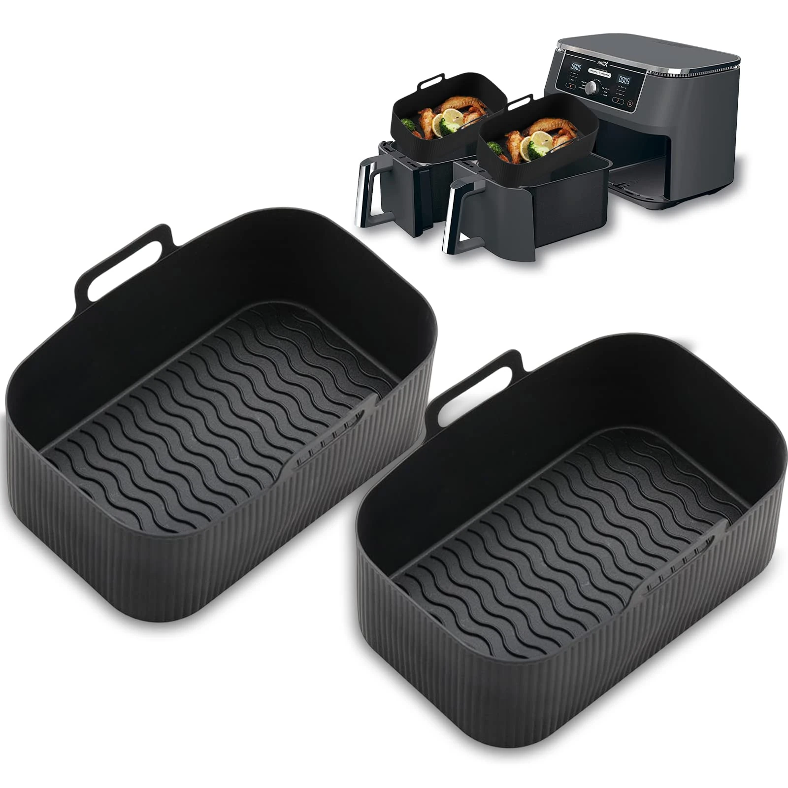 CNMTCCO Silicone Air Fryer Liners for Ninja Dual Air Fryer, Air Fryer Silicone Liner for Ninja Air Fryer Accessories, Airfryer Accessories Airfryer Liners for Ninja Dual Air Fryer Accessories, 2×Black