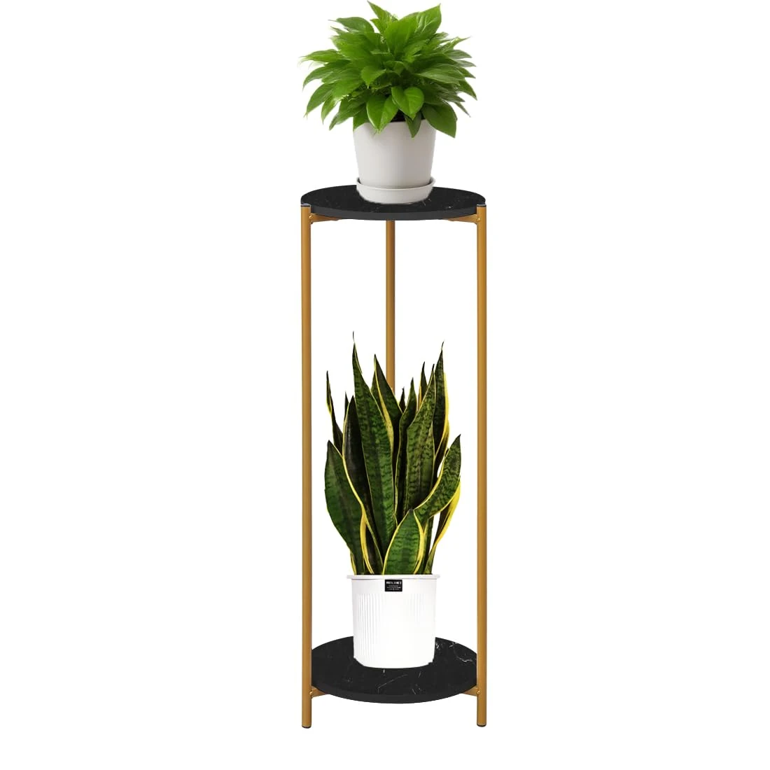 90 cm Tall Plant Pot Stand Rack Corner Shelf, Cake Table Tall Side End Table for Living Room, Indoor (Black, Round 2 Tier)