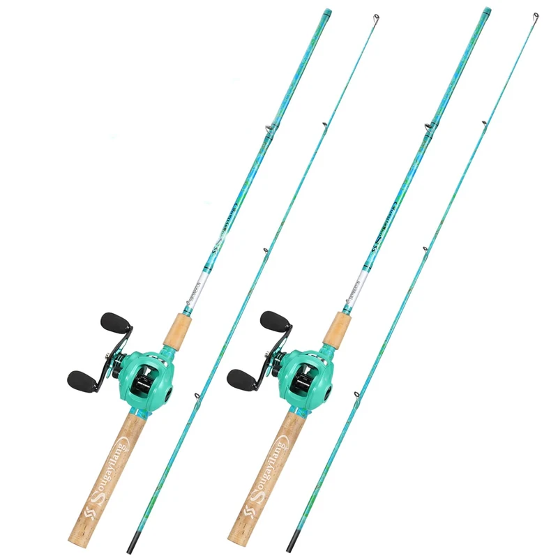 Sougayilang Fishing Rod Combo, 2-Piece 5-Foot 6-Inch Graphite & Fiberglass Rod, Durable and Strong, QuickSet Anti-Reverse Fishing Reel-Left Handed(2Pack)