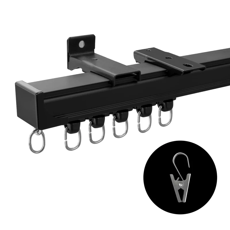 MaKefeile Ceiling Curtain Track Ceiling and Wall Mounted Heavy-Duty Curtains Rails Room Divider Curtains Shower RV Tracks Ceiling Sliding Curtain Rods With Clips,Black 9ft.