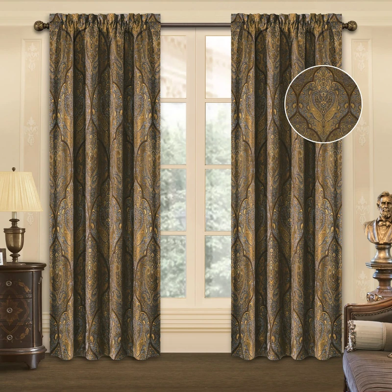 Loom and Mill Luxury Jacquard Curtains for Bedroom, Classic Antique Lined Damask Curtains 2 Panels with Tiebacks, Bronze Gold Window Curtain for Living Room Holiday Banquet Decor(52Wx84L, 2 Panels)