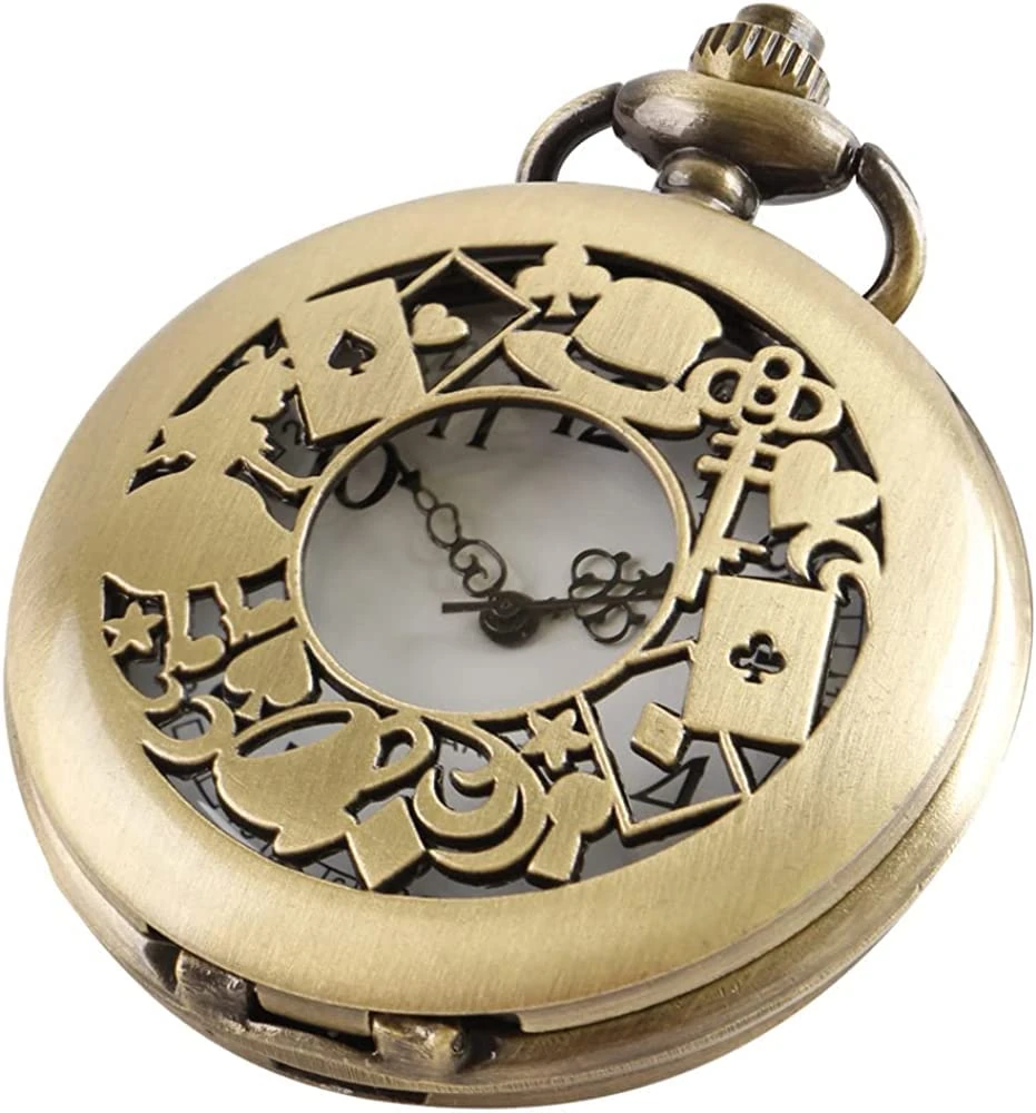 Tiong Women's Pocket Watch Vintage Design Alloy Quartz Pocket Watch Arabic Numerals with Necklace Pendant Gifts