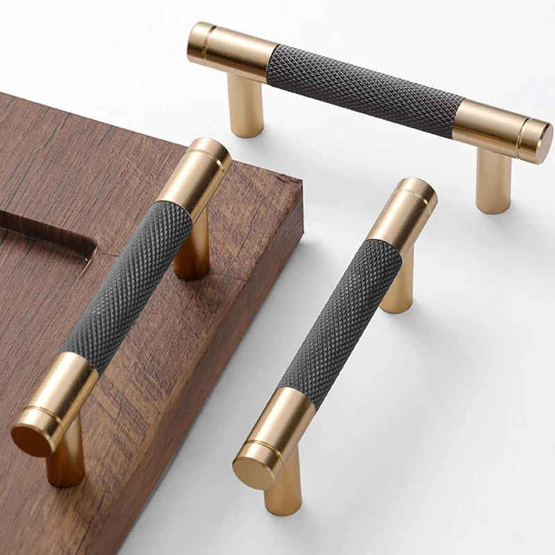 Westablize 50 Pack 3 Inch 76 mm Bar Cabinet Pulls Gold and Grey Knurled Handles for Brushed Gold Drawer Pulls Cupboard Aluminum Handles