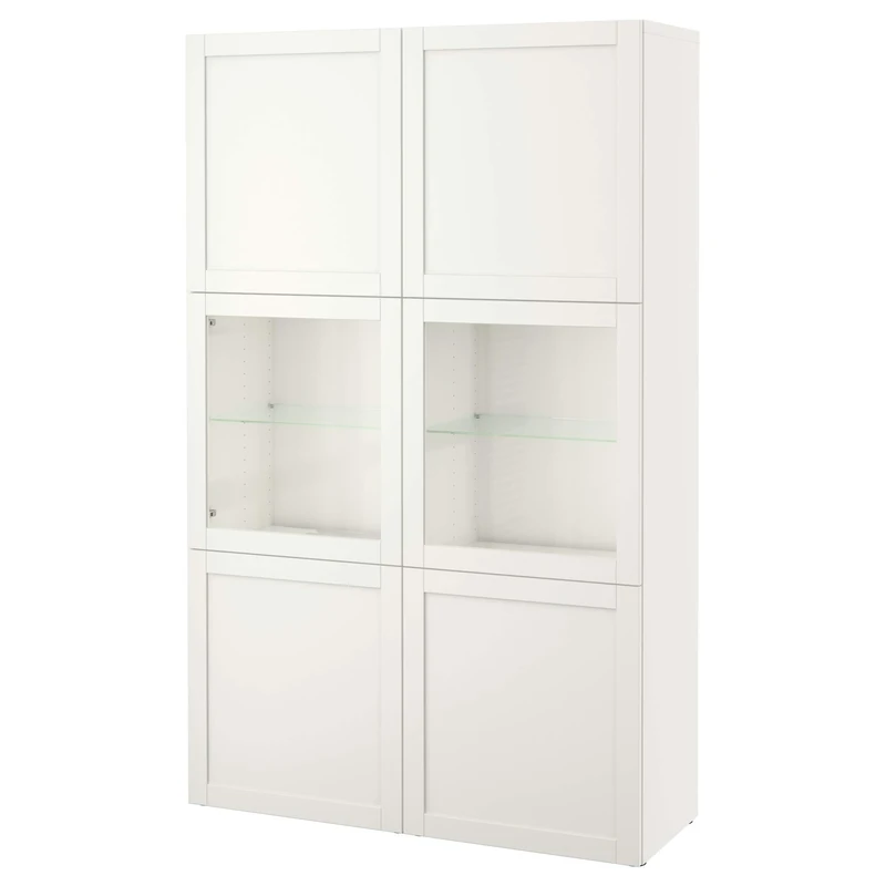 IKEA BESTÅ Storage Combination w Glass Doors, 120x42x193 cm, White Hanviken/Sindvik White Clear Glass