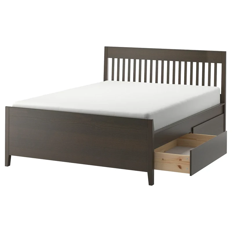 IKEA IDANÄS Bed Frame with Storage, 140x200 cm, Dark Brown/Leirsund