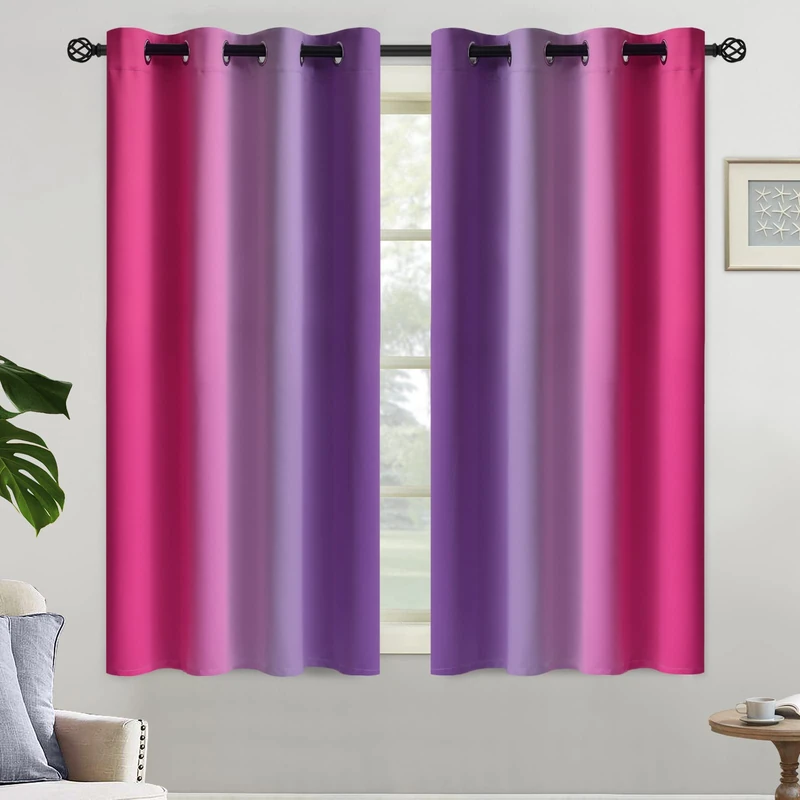 Yakamok Pink and Purple Blackout Curtains, Ombre Full Room Darkening Window Curtains for Living Room,Grommet Thermal Insulated Drapes,Light Blocking Curtains for Girls Bedroom,52x54 Inch, 2 Panels