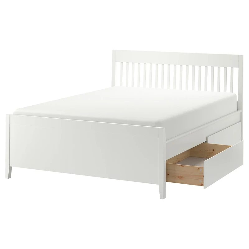 IKEA IDANAS Bed Frame with Storage - 140x200 cm, White