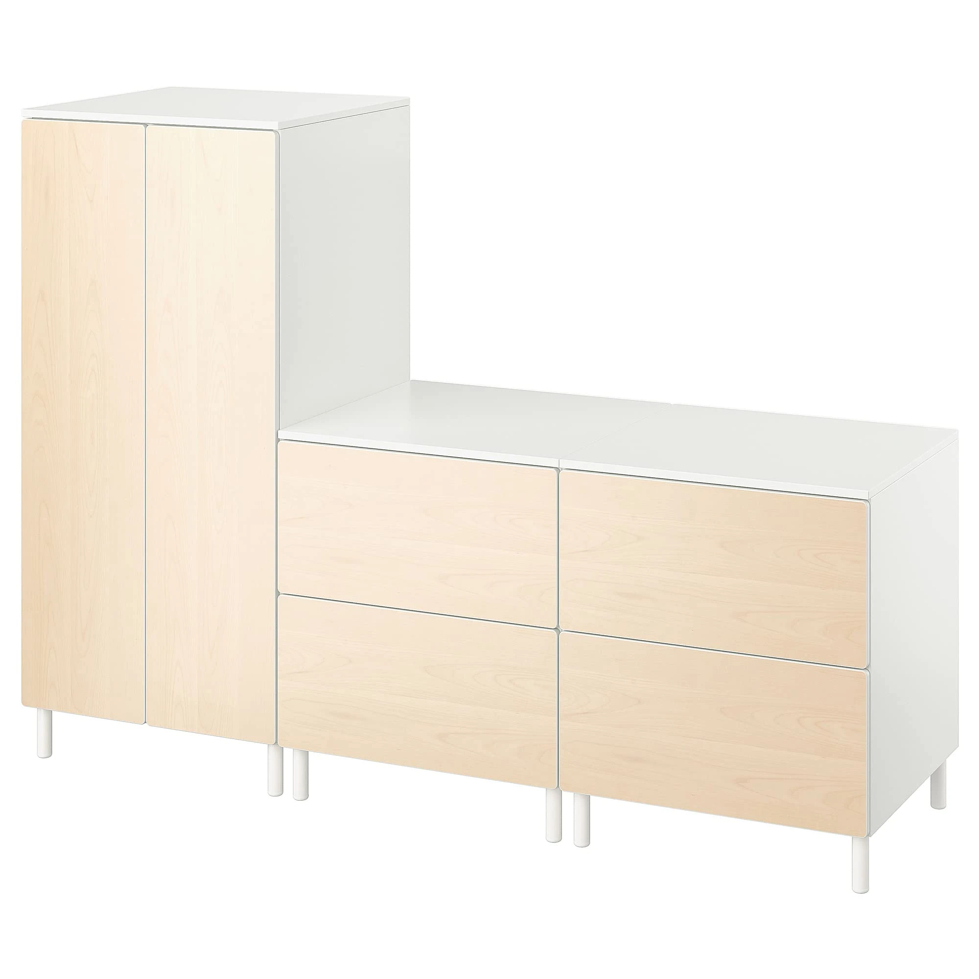 IKEA PLATSA/SMÅSTAD Wardrobe, 180x57x133 cm, White Birch/with 2 Chest of Drawers