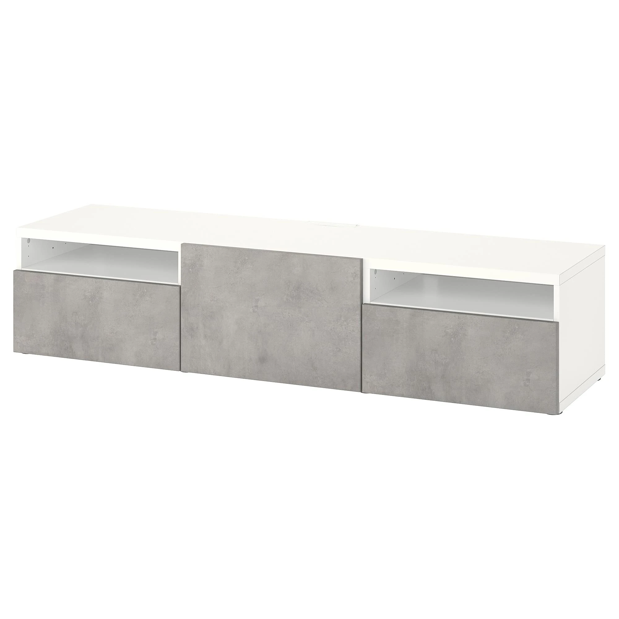 Ikea BESTÅ TV bench with drawers and door, 180x42x39 cm, white/Kallviken light grey
