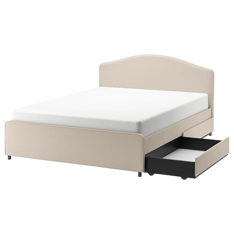 IKEA HAUGA Bed with 2 Storage Boxes - 160x200 cm Lofallet Beige